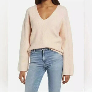 Treasure & Bond | V-Neck Ribbed Stitched Sweater Pullover, Size S